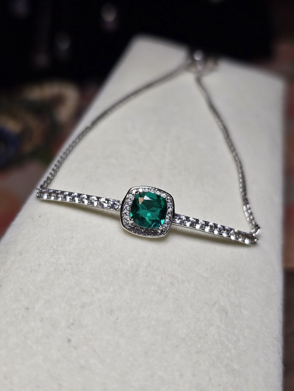 7.0mm Cushion-Cut Green Quartz Doublet and Lab-Created White Sapphire Bracelet